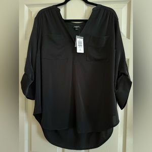 Torrid Harper Georgette Pullover 3/4 Sleeve Black Blouse